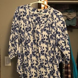 Blue and white floral blouse